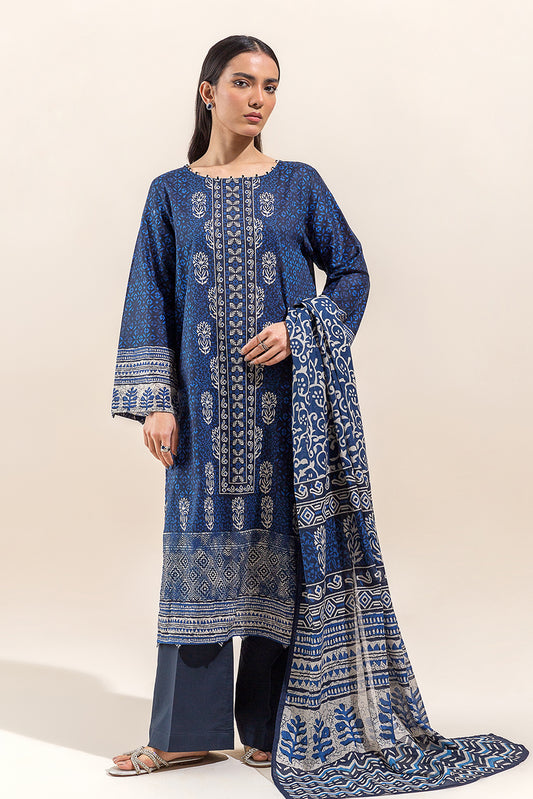 3 PIECE PRINTED LAWN SUIT-AZURE GLOW(UNSTITCHED)