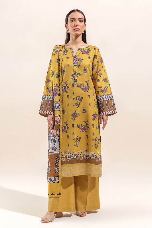 3 PIECE PRINTED LAWN SUIT-GOLDEN PALM(UNSTITCHED)