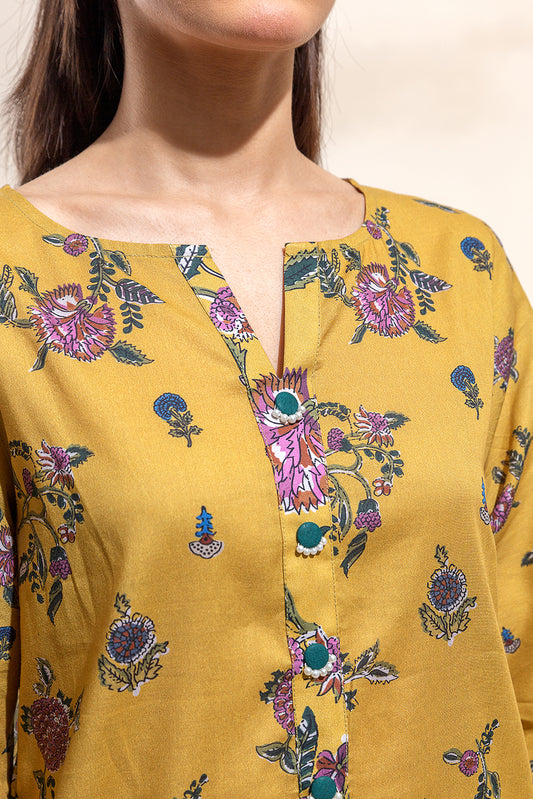 3 PIECE PRINTED LAWN SUIT-GOLDEN PALM(UNSTITCHED)