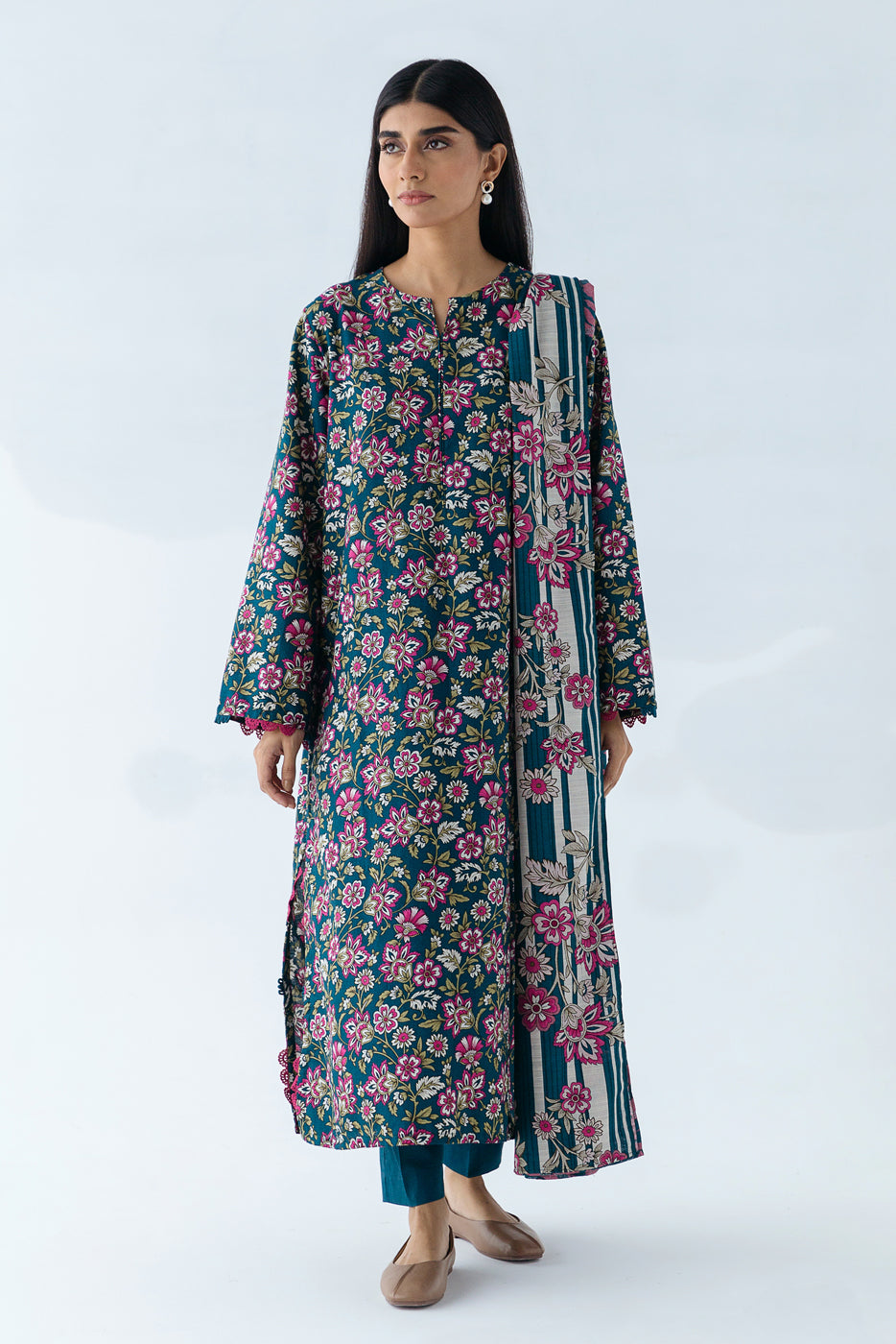 2 PIECE - PRINTED KHADDAR SUIT - BERYL BLOOM (UNSTITCHED) - BEECHTREE