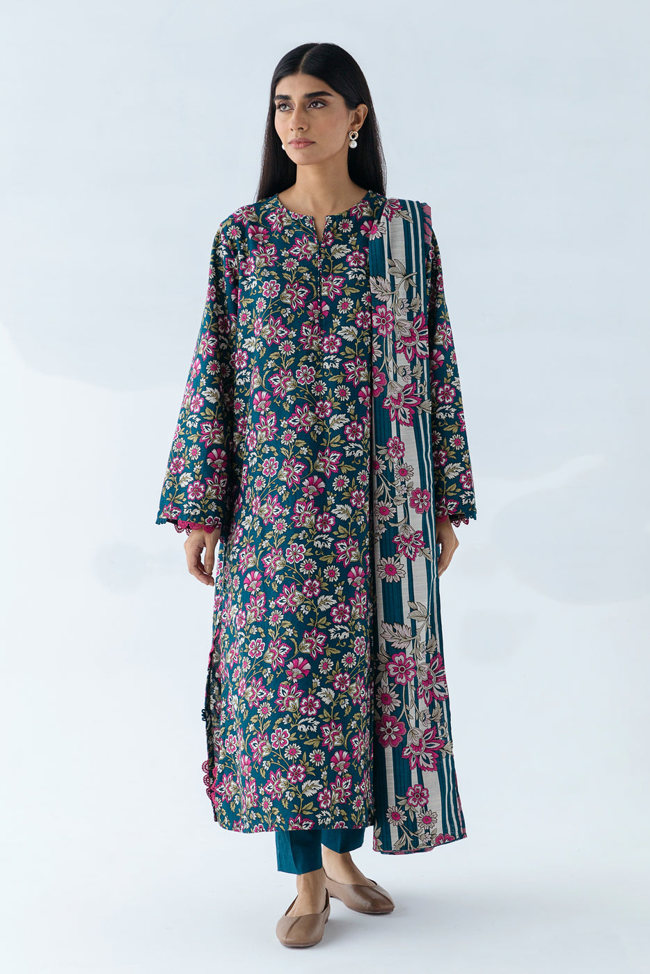 2 PIECE - PRINTED KHADDAR SUIT - BERYL BLOOM (UNSTITCHED)