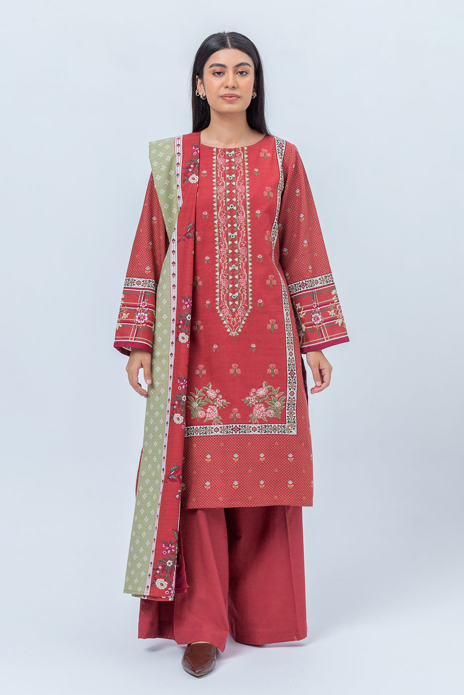 3 PIECE - EMBROIDERED KHADDAR SUIT - RASPBERRY BLUSH (UNSTITCHED)