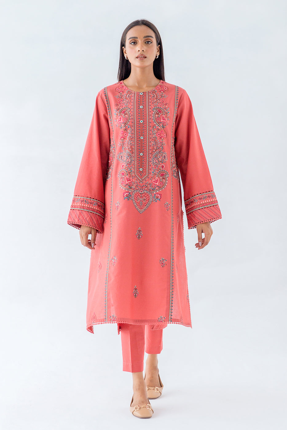 2 PIECE - EMBROIDERED CAMBRIC SUIT - DUSTY CIDAR (UNSTITCHED)