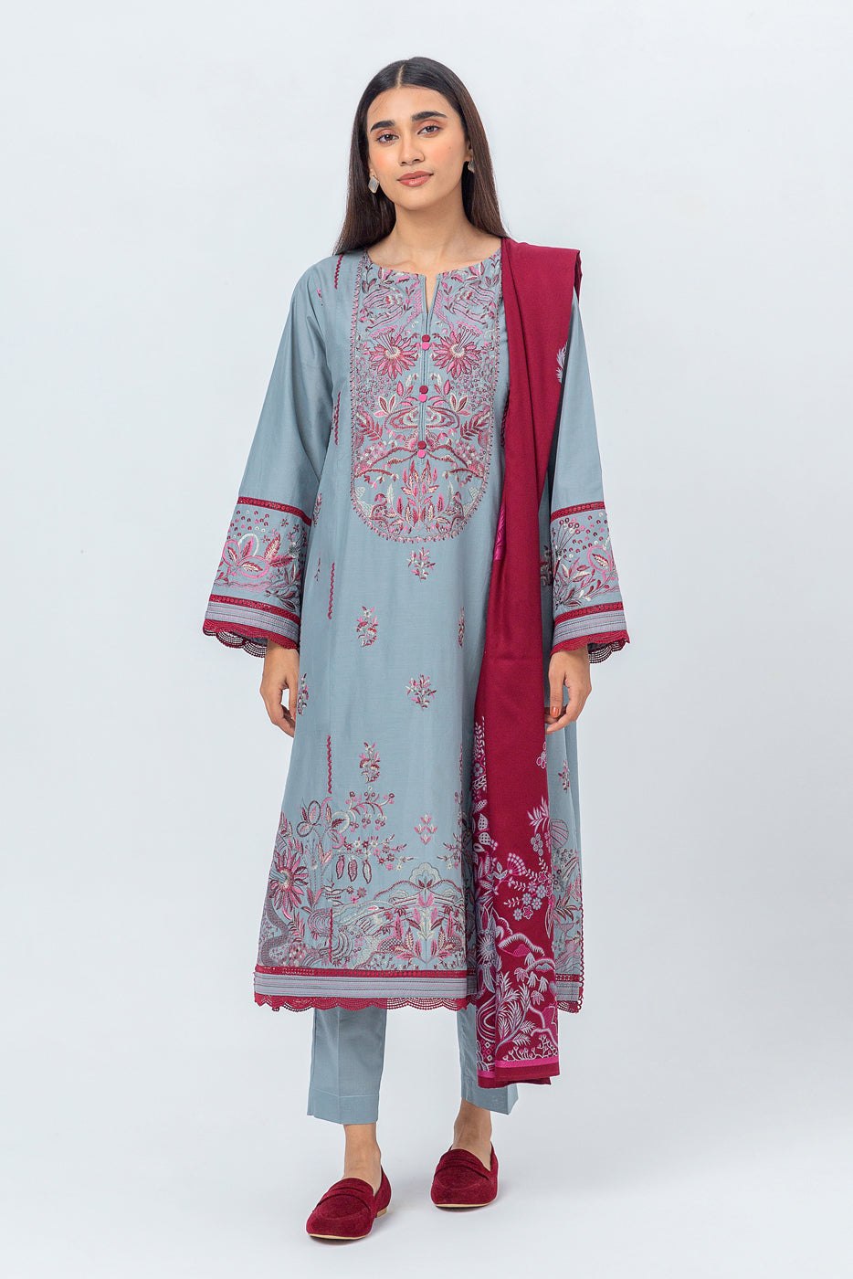 3 PIECE - EMBROIDERED CAMBRIC SUIT WITH WOVEN SHAWL - DIVINITY DREAM (UNSTITCHED) - BEECHTREE