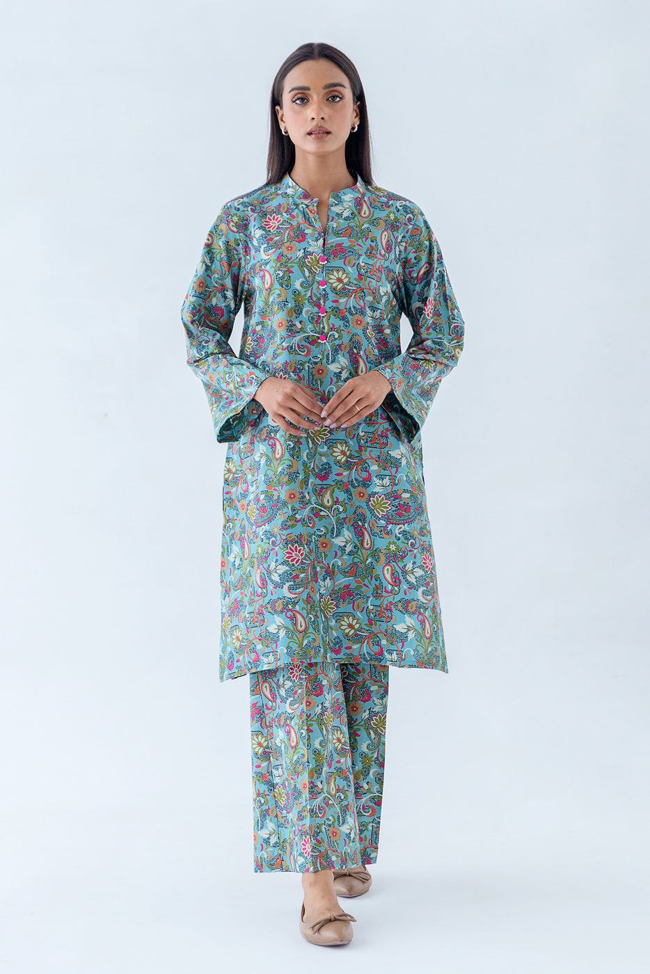 2 PIECE - PRINTED CAMBRIC SUIT - AQUA HAZE (UNSTITCHED)