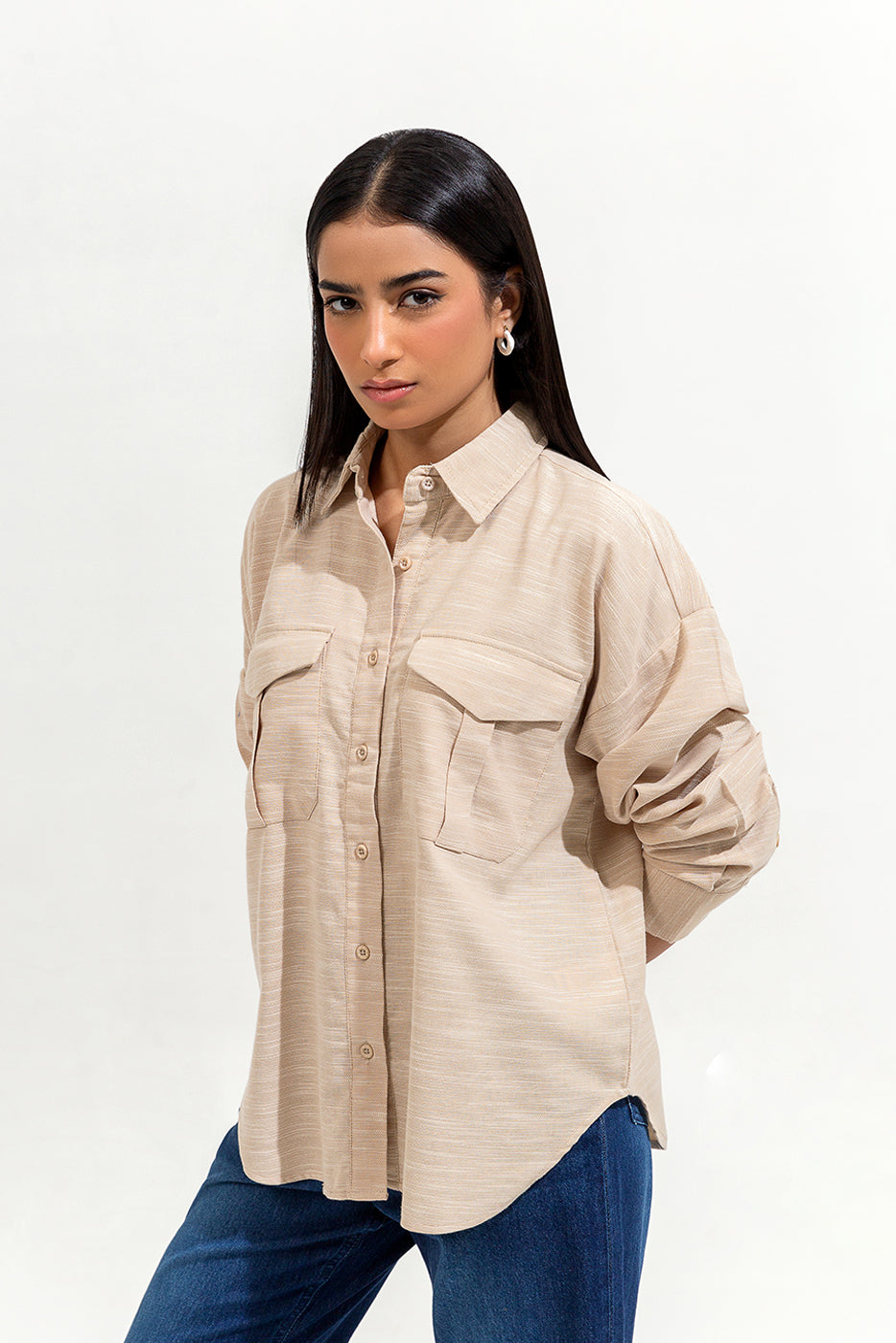 BUTTON-THROUGH DROP SHOULDER SHIRT