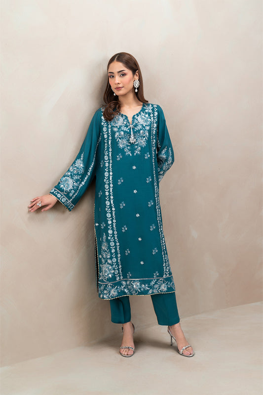 2 PIECE EMBROIDERED RAW SILK SUIT (LUXURY-PRET)