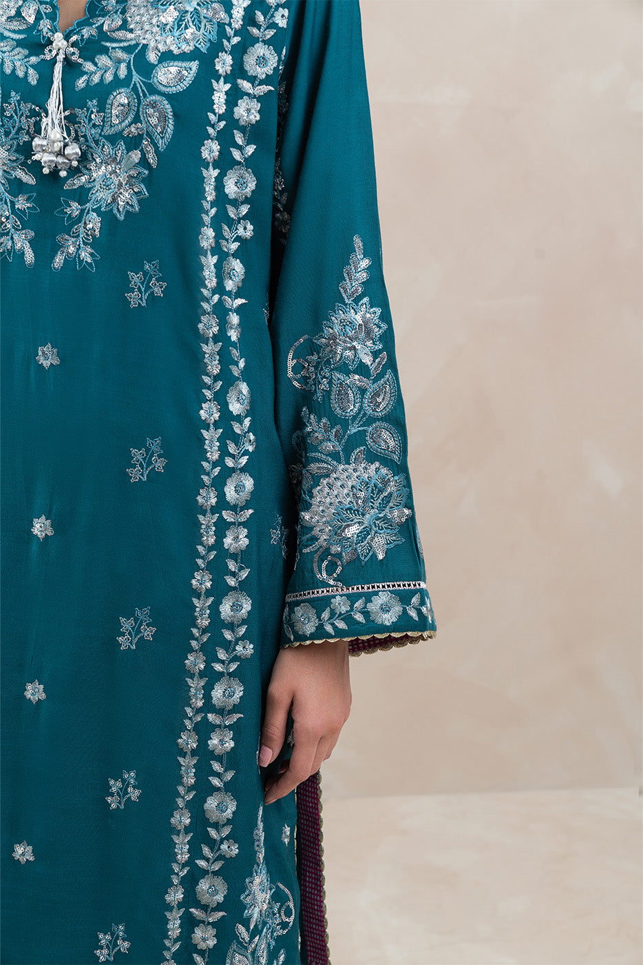 2 PIECE EMBROIDERED RAW SILK SUIT (LUXURY-PRET)