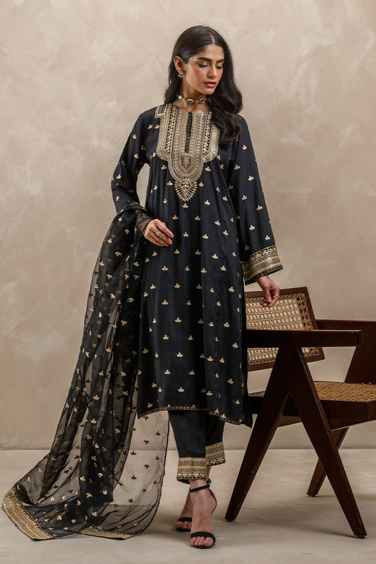 3 PIECE EMBROIDERED SILK SUIT (LUXURY-PRET)