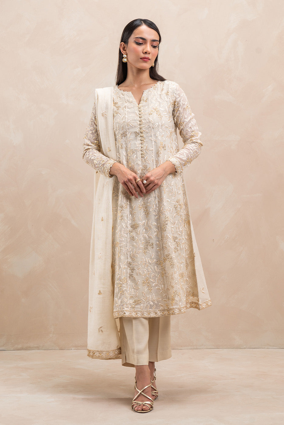 3 PIECE EMBROIDERED COTTON NET SUIT (LUXURY-PRET)