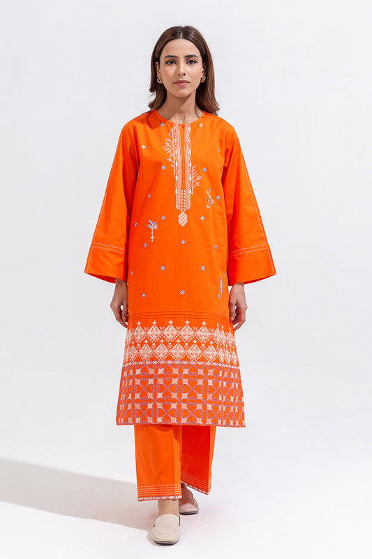 2 PIECE EMBROIDERED CAMBRIC SUIT (PRET)