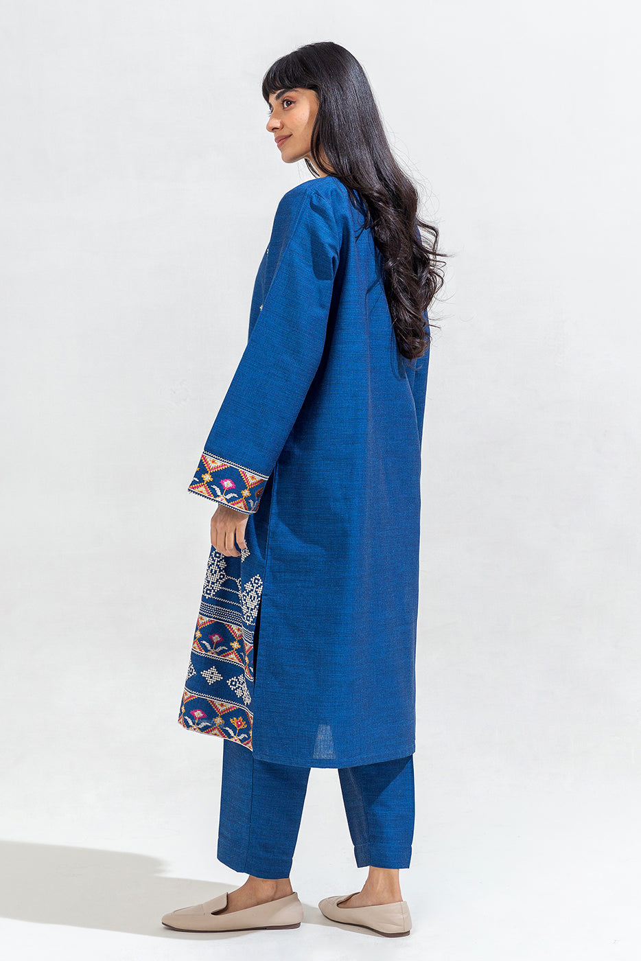 2 PIECE EMBROIDERED CHAMBRAY SUIT (PRET)