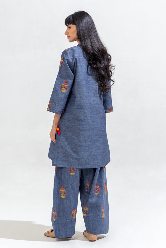 2 PIECE EMBROIDERED CHAMBRAY SUIT (PRET)