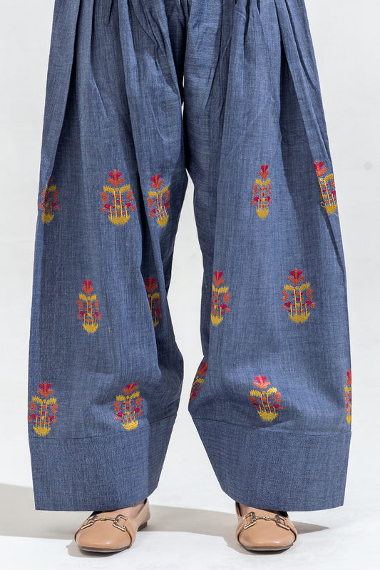 2 PIECE EMBROIDERED CHAMBRAY SUIT (PRET)