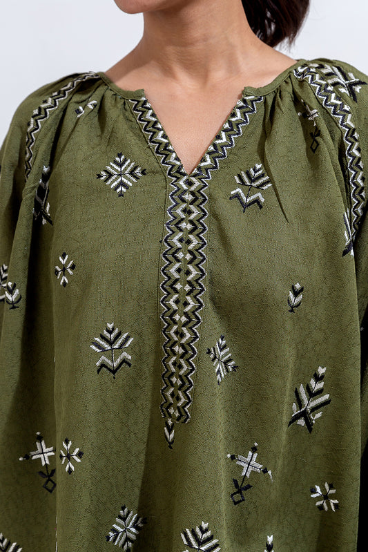 EMBROIDERED KHADDAR JACQUARD TOP (PRET)