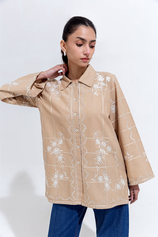 EMBROIDERED KHADDAR TOP (PRET)