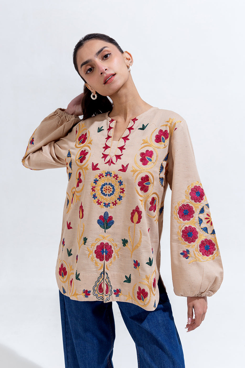 EMBROIDERED KHADDAR TOP (PRET)