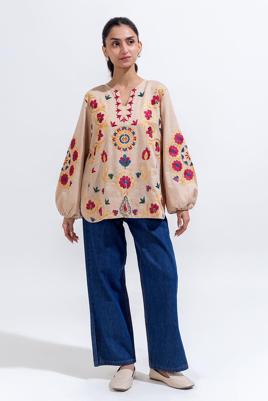 EMBROIDERED KHADDAR TOP (PRET)