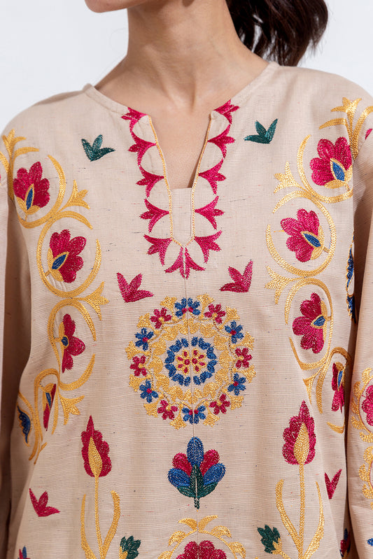 EMBROIDERED KHADDAR TOP (PRET)