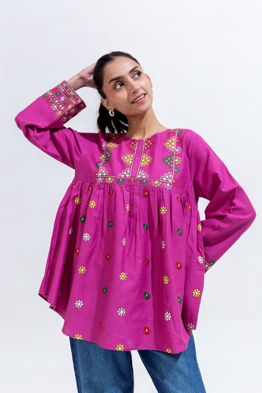 EMBROIDERED KHADDAR TOP (PRET)