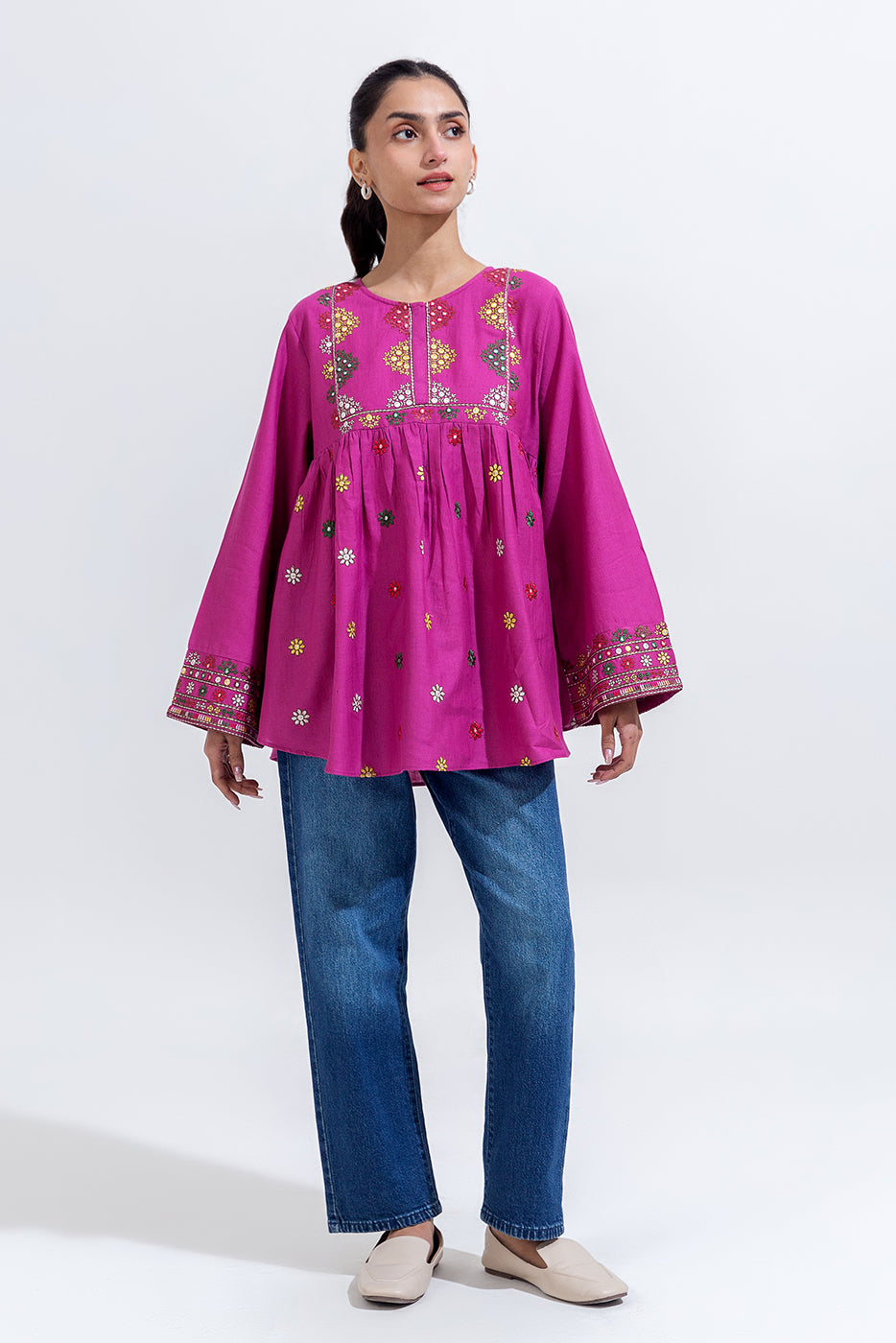 EMBROIDERED KHADDAR TOP (PRET)