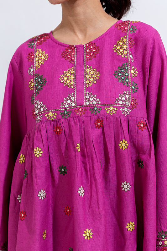 EMBROIDERED KHADDAR TOP (PRET)