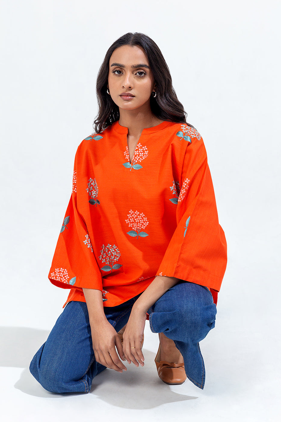 EMBROIDERED KHADDAR TOP (PRET)