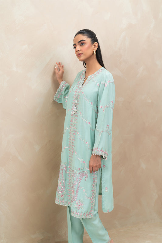 2 PIECE EMBROIDERED RAW SILK SUIT (LUXURY-PRET)
