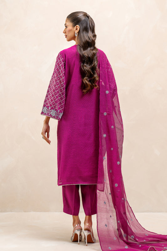 3 PIECE EMBROIDERED COTTON NET SUIT (LUXURY-PRET)