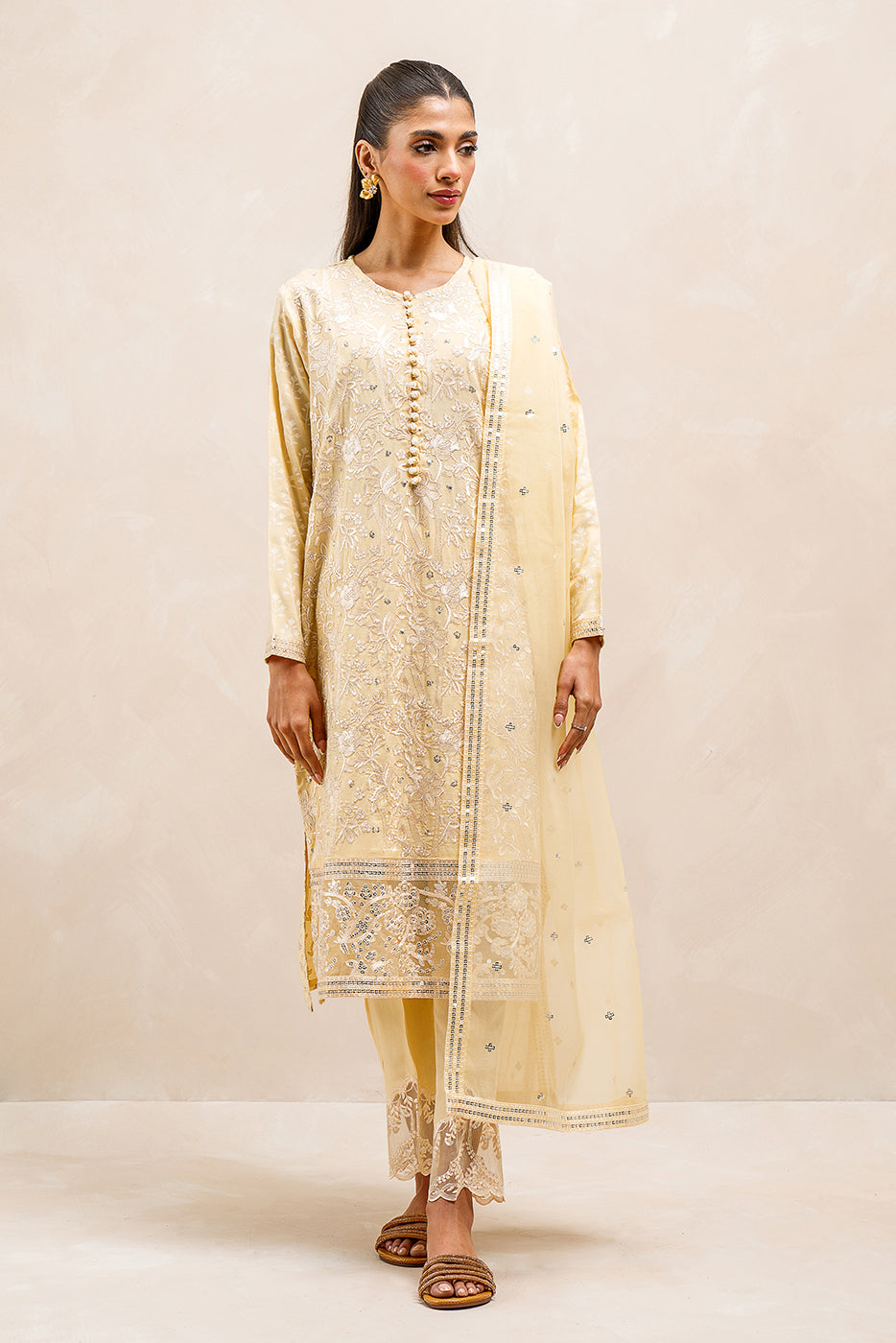 3 PIECE EMBROIDERED SILK SUIT (LUXURY-PRET)