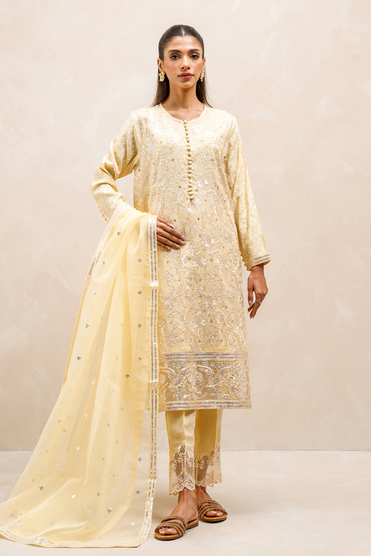 3 PIECE EMBROIDERED SILK SUIT (LUXURY-PRET)