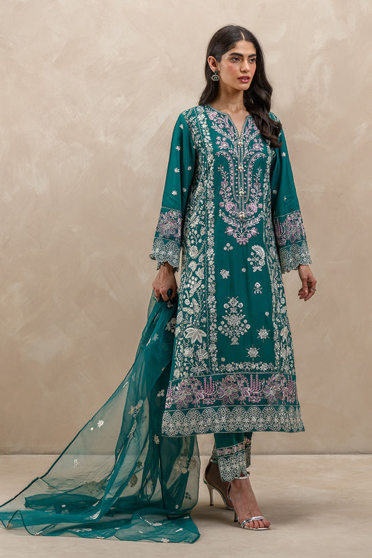 3 PIECE EMBROIDERED SILK SUIT (LUXURY-PRET)