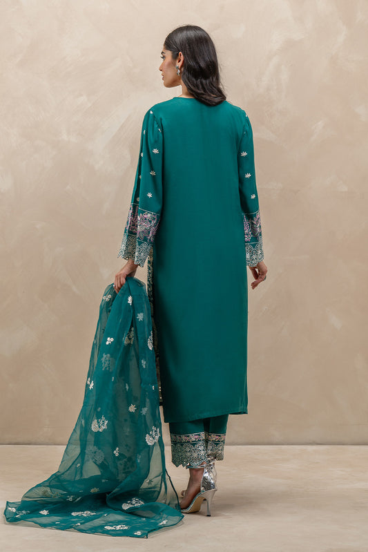 3 PIECE EMBROIDERED SILK SUIT (LUXURY-PRET)