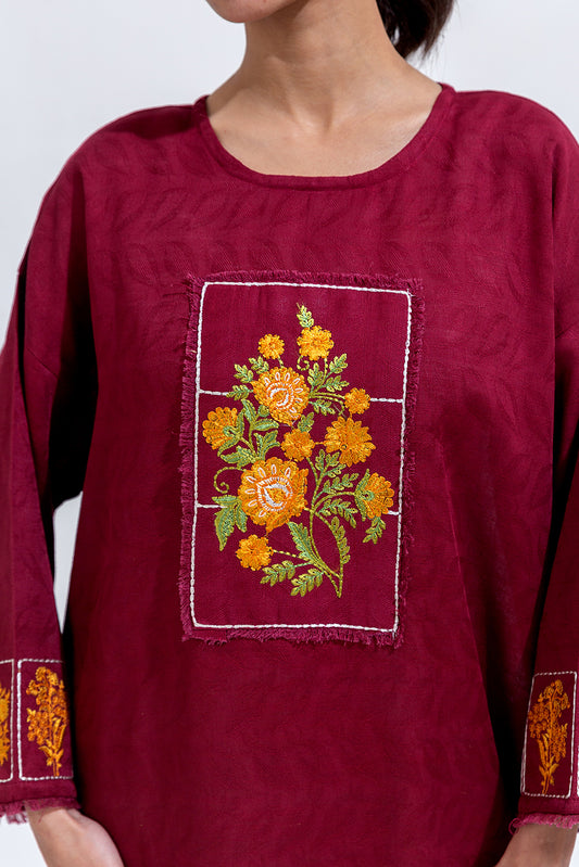 EMBROIDERED KHADDAR JACQUARD SHIRT (PRET)