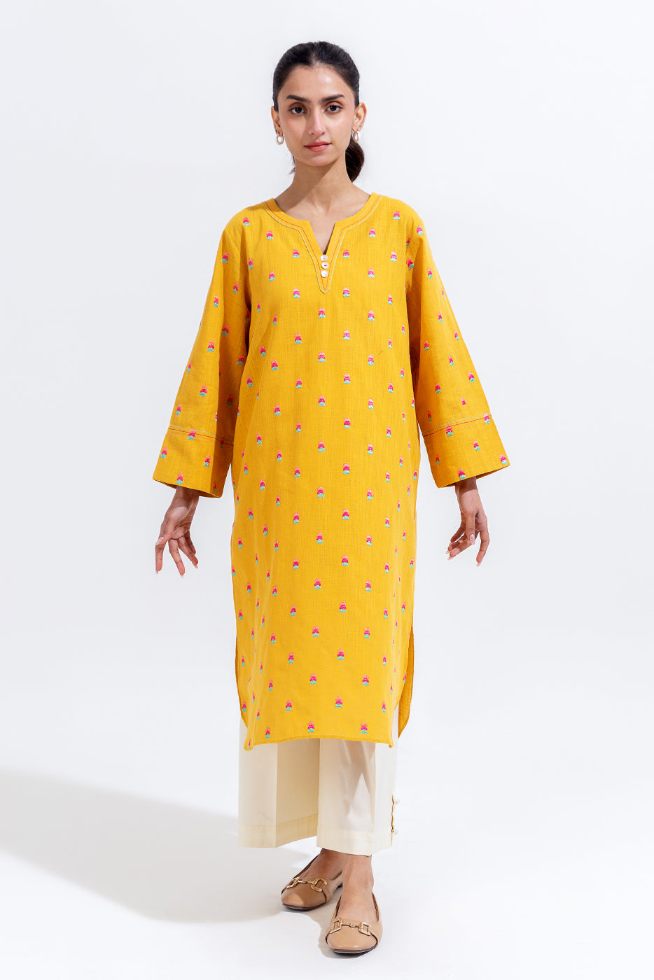 EMBROIDERED TWO WAY SLUB SHIRT (PRET)