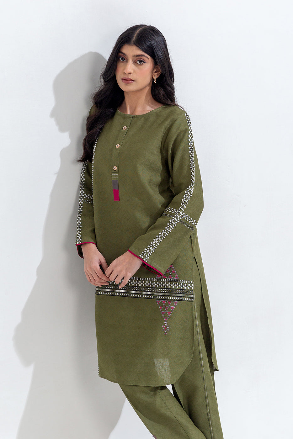 2 PIECE EMBROIDERED KHADDAR JACQUARD SUIT (PRET)