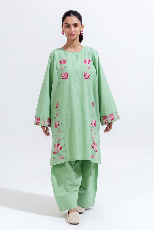 2 PIECE EMBROIDERED TWO WAY SLUB SUIT (PRET)