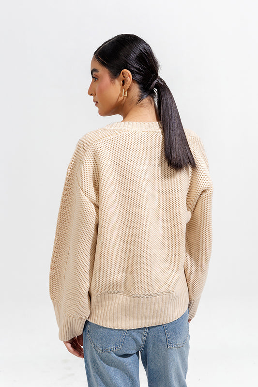 KNITTED CREW NECK CARDIGAN