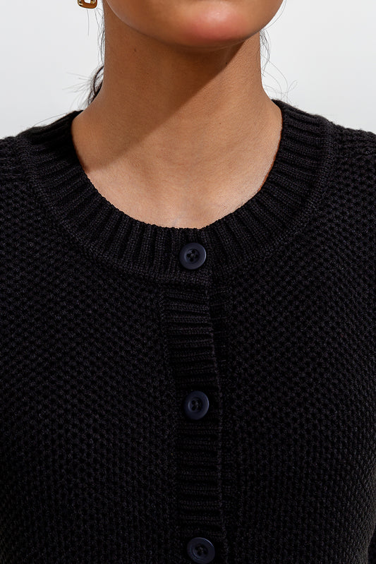 KNITTED CREW NECK CARDIGAN