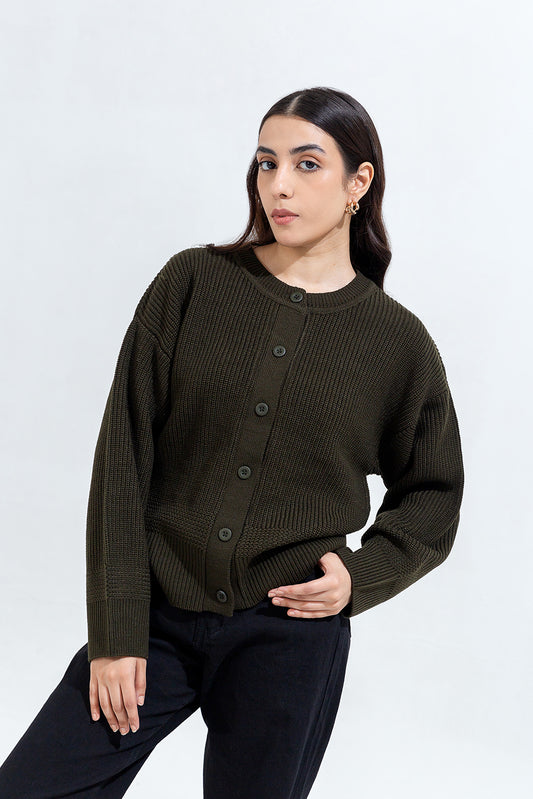 KNITTED CREW NECK CARDIGAN