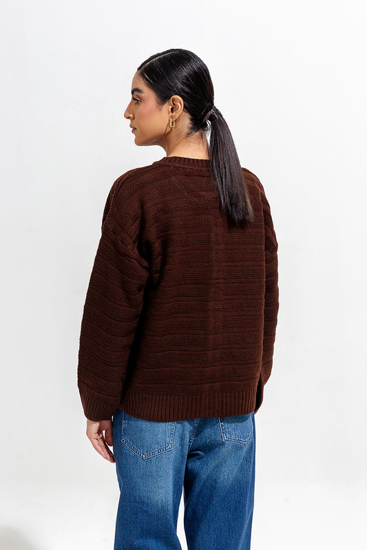 KNITTED CREW NECK CARDIGAN