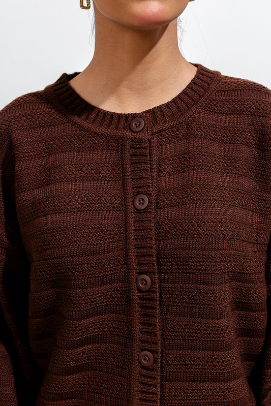 KNITTED CREW NECK CARDIGAN