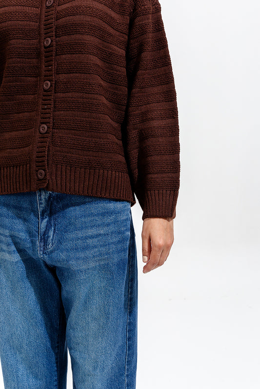 KNITTED CREW NECK CARDIGAN