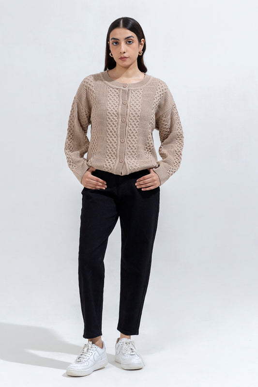 KNITTED CREW NECK CARDIGAN