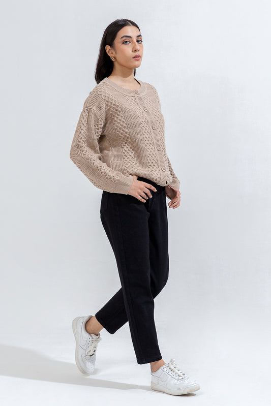 KNITTED CREW NECK CARDIGAN