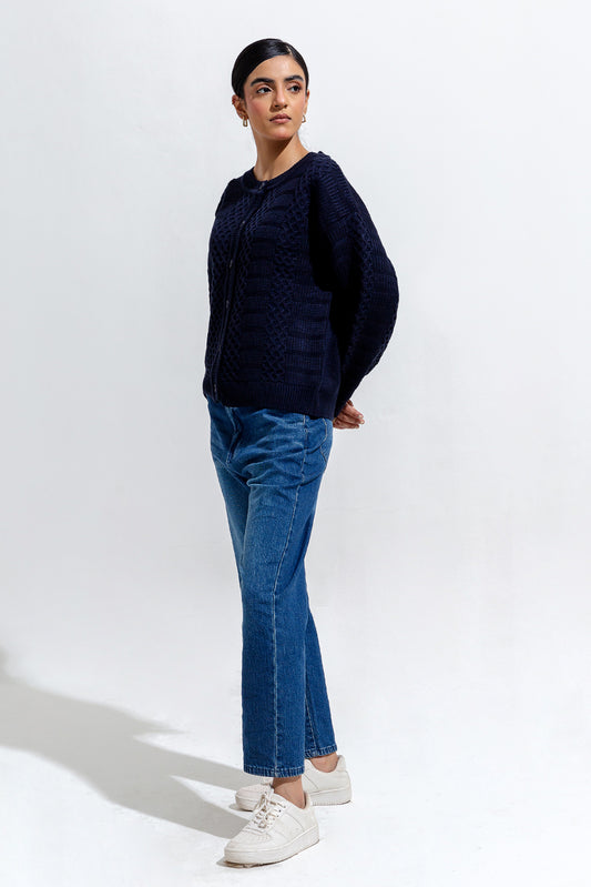 KNITTED CREW NECK CARDIGAN