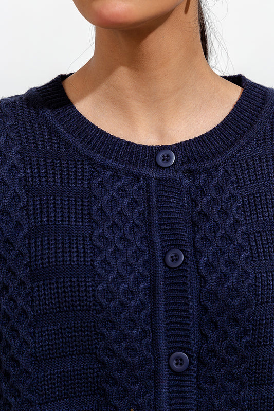 KNITTED CREW NECK CARDIGAN