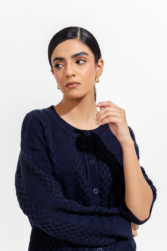 KNITTED CREW NECK CARDIGAN