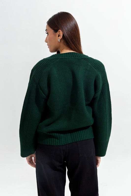 KNITTED CREW NECK CARDIGAN