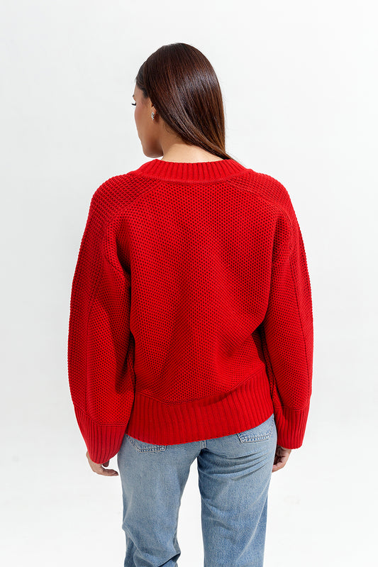 KNITTED CREW NECK CARDIGAN